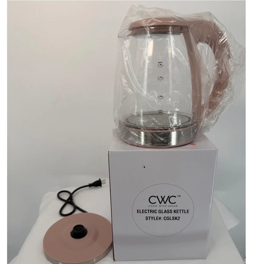 CWC Electric Glass Kettle 1.8L Pink Stainless Steel CGLSK2 1200W New Chic 104-47